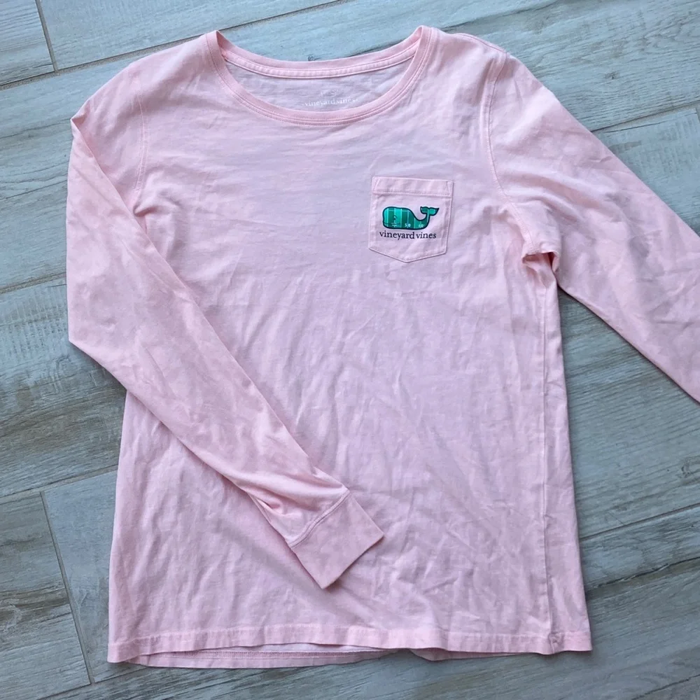 Vineyard Vines shirt top long sleeve light pink football field pocket tee 2018 - Picture 2 of 9